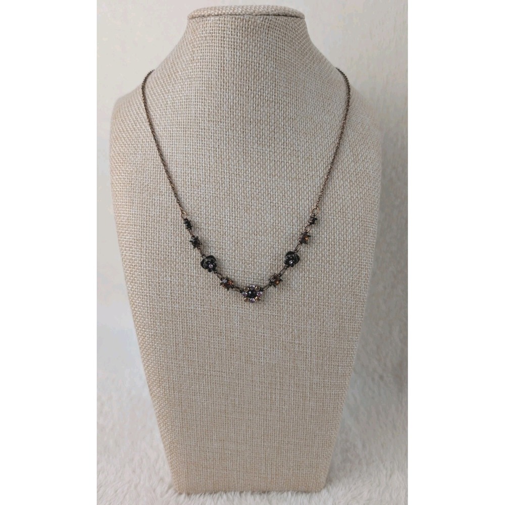 1928‎ Co Copper Tone Rhinestone Floral Chain Adjustable Necklace 19" L